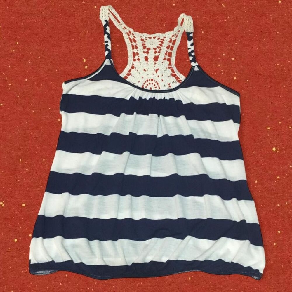 Nautical striped racerback top with crotchet detailing